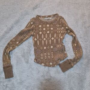 We The Free Free People Auburn Henley Thermal XS Lavender Tan Fair Isle Boho